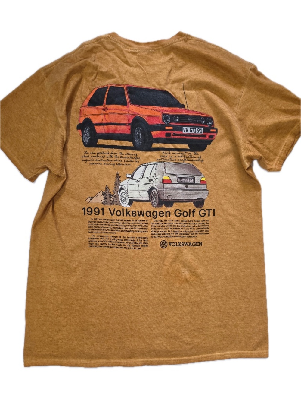 Volkswagen Shirt Mens L Brown 1991 Golf GTI Graphic Tee Crewneck Cotton Tagless